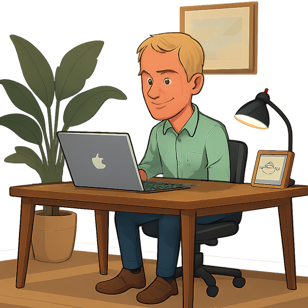 elliottprogrammer cartoon at desk working on computer.