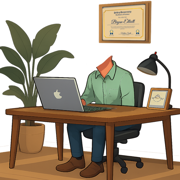 elliottprogrammer cartoon at desk working on computer.