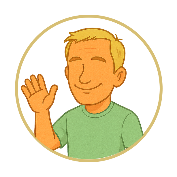 Elliottprogrammer character inside circle, waving hand