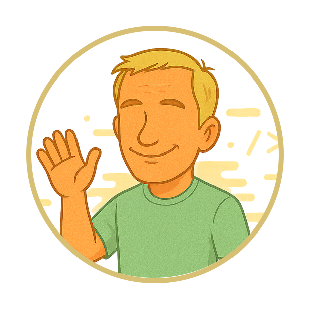 Elliottprogrammer character inside circle, waving hand